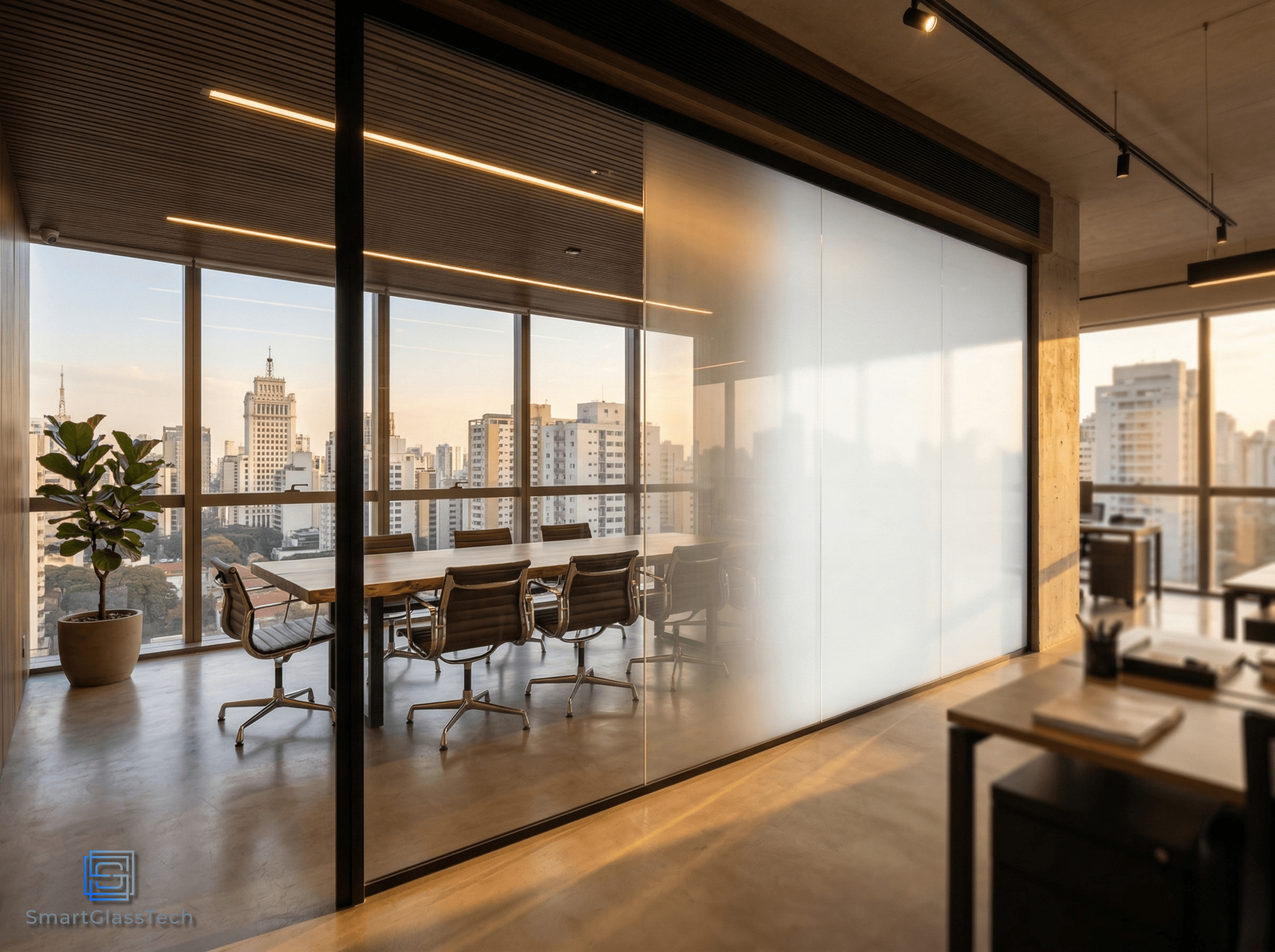 Ambiente premium com vidro inteligente SmartGlassTech